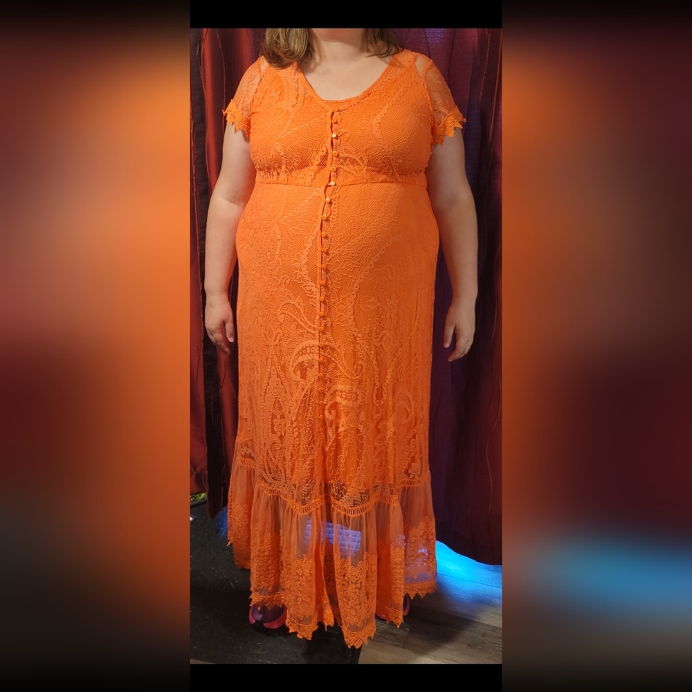 Orange Torrid Size 2 Long past knee under slip. floor length soft lace